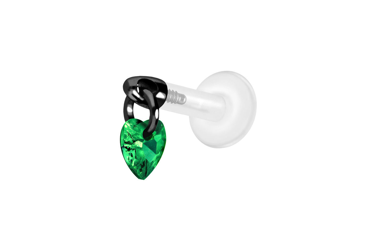 PTFE Labret Piercing mit Innengewinde + Titan-Aufsatz KRISTALLHERZ
